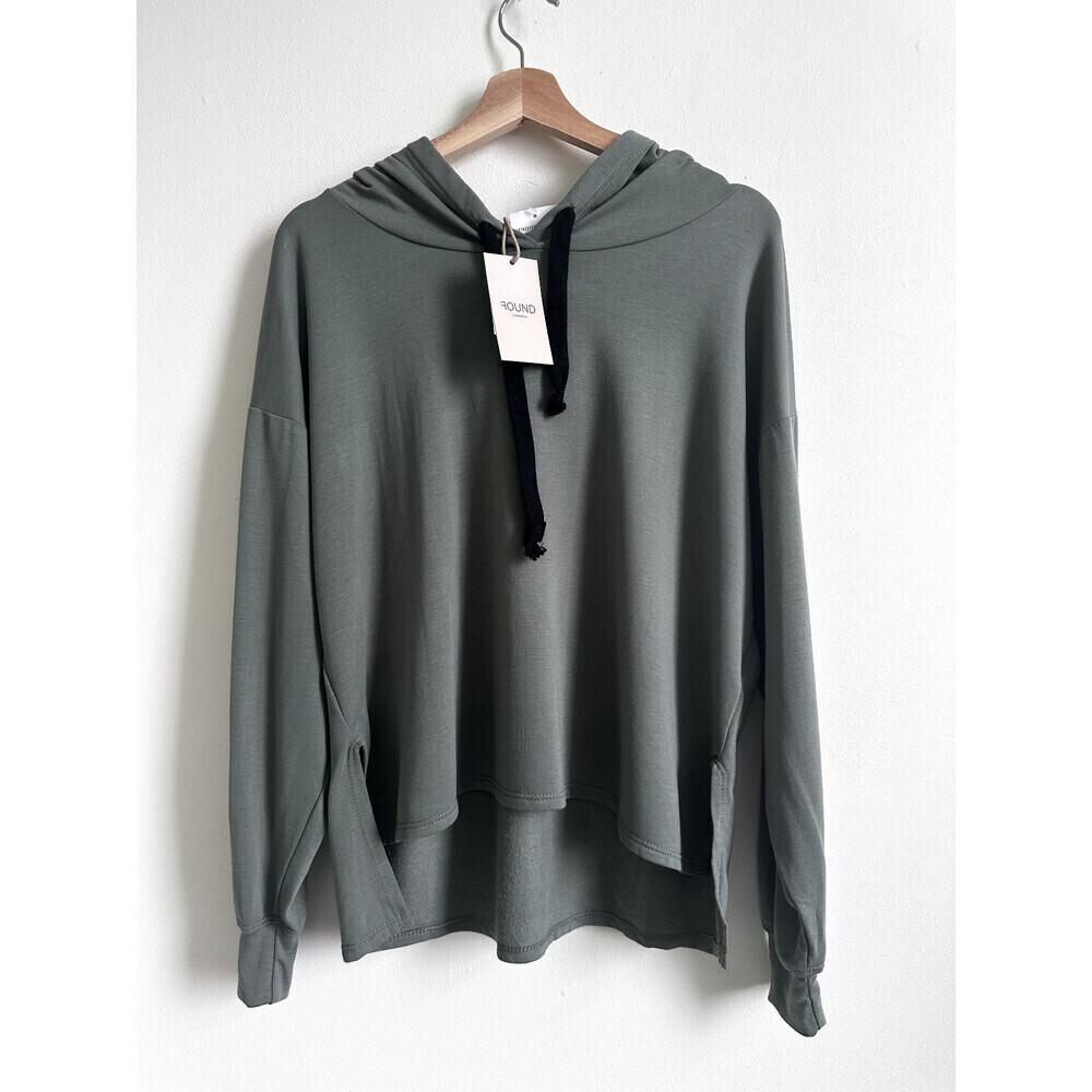 FOUND Woman's Dreamer High/Low Hoodie In Grey Olive Size S $140 Made In USA